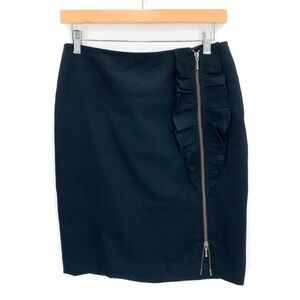 Banana Republic Black Stretch Pencil Skirt with Ruffle and Zipper Detail Size 4